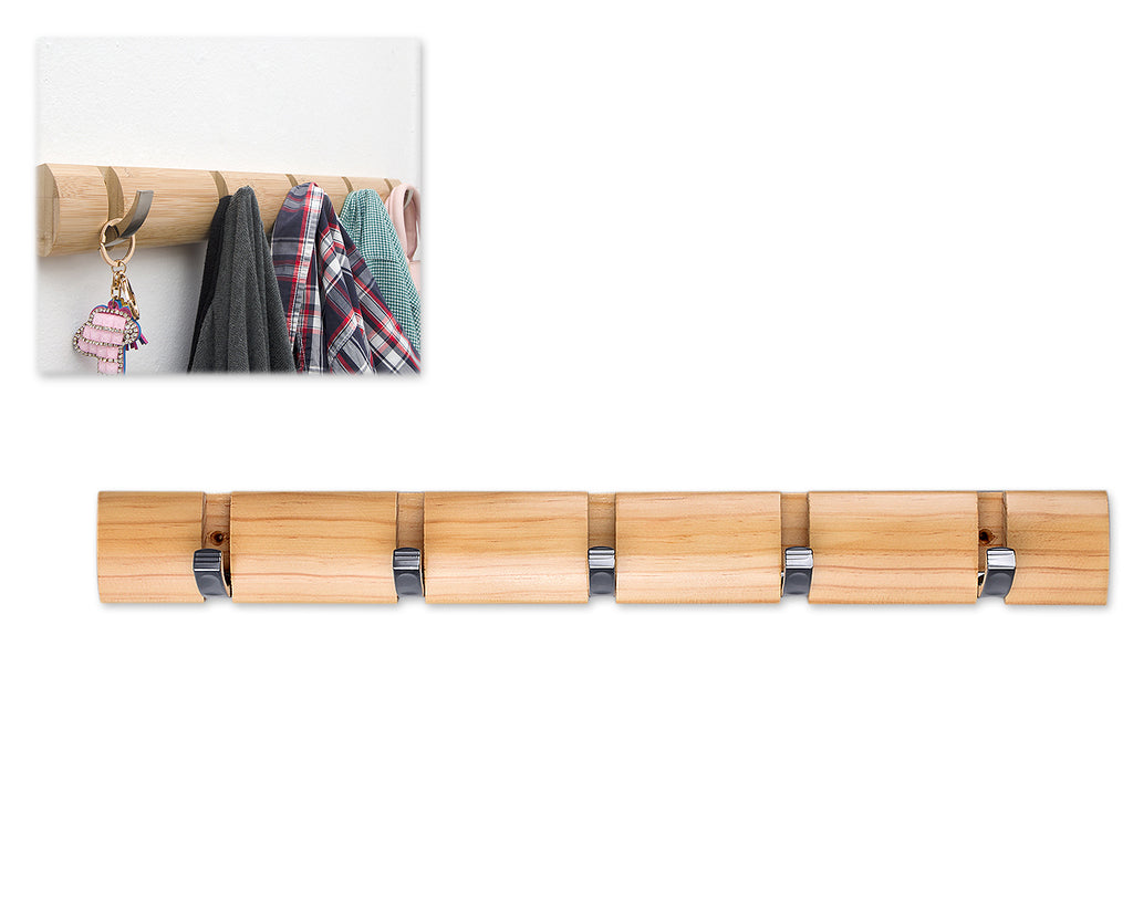 48cm Wood Wall Coat Rack with 5 Hooks