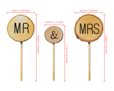 Wedding Cake Topper 3 Pieces Mr & Mrs Cake Decoration for Wedding Cakes