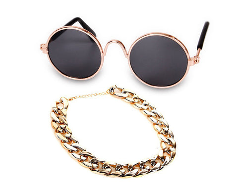 Retro Round Sunglasses with Golden Chain for Cats and Small Dogs