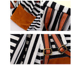 Stripe Print Korean Style Canvas Rucksack - Dark Blue