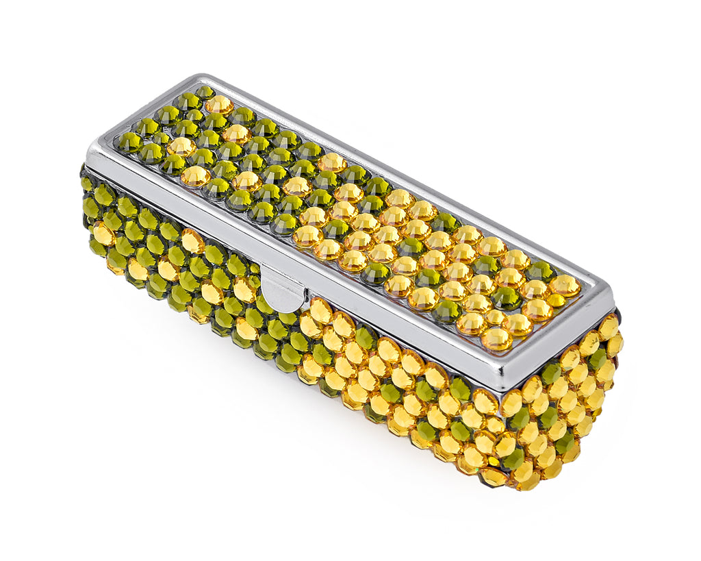 Gradation Swarovski Crystal Lipstick Case With Mirror - Green & Yellow