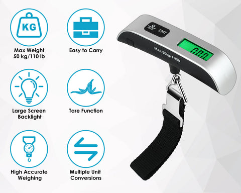 Luggage Weight Scale Portable Digital Suitcase Scale for Travel Handheld Scale with Temperature Sensor