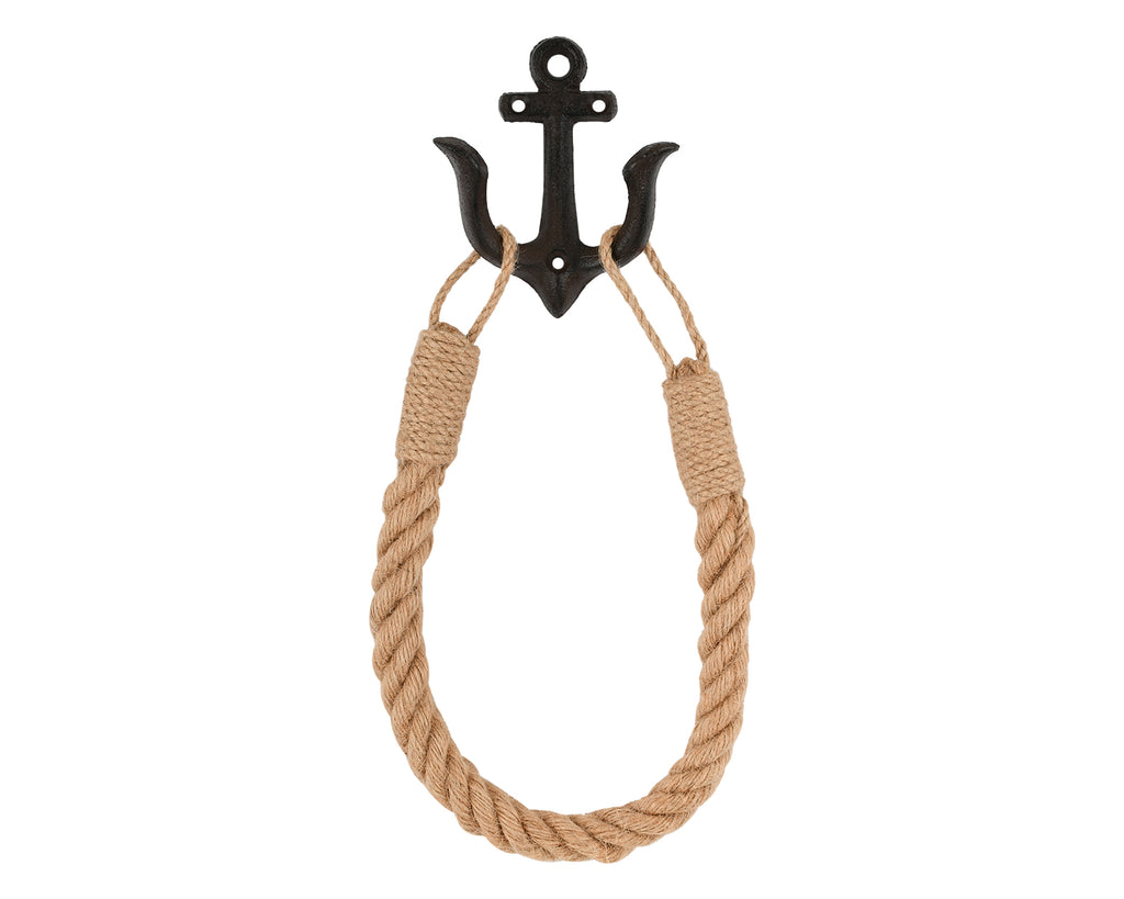Nautical Toilet Paper Holder Beach-themed Wall-Mounted Anchor Rope Hand Towel Holder for Bathroom Lake House Decor