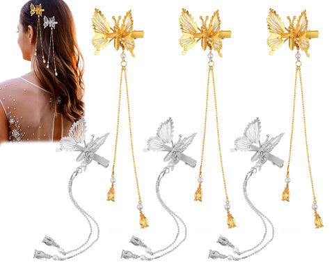 Small Butterfly Hair Clips Moving Wings 6 Pieces Metal Butterfly Clips with Tassel