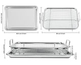 Air Fryer Basket and Tray Set of 2 Pieces 13 x 10 Inches Stainless Steel Filter Basket for Oil Filtering, Cooling Drain, Baking and Crispy Foods