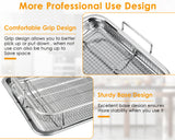 Air Fryer Basket and Tray Set of 2 Pieces 13 x 10 Inches Stainless Steel Filter Basket for Oil Filtering, Cooling Drain, Baking and Crispy Foods