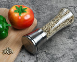 Salt and Pepper Grinder 7.9 Inch Premium 304 Stainless Steel Adjustable Pepper Mill Tall Size Manual Glass Bottle Shaker for Home, Kitchen, Barbecue