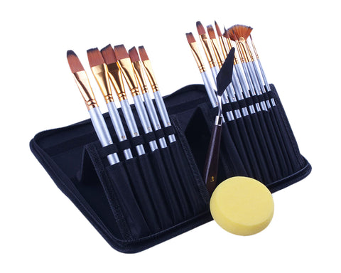 Paint Tools Set of 15 Paint Brushes with Painting Sponge and Palette Knife