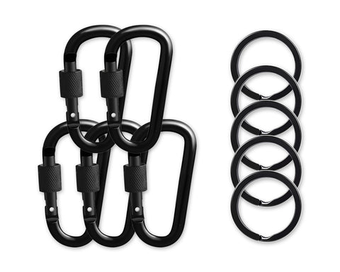 Locking Carabiners Set of 5 Carabiner Clips with Key Rings