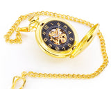 Luxury Hand Wind Mechanical Pocket Watch with Chain - Golden