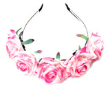 Headband with 5 Pcs Fabric Rose for Bride - Pink