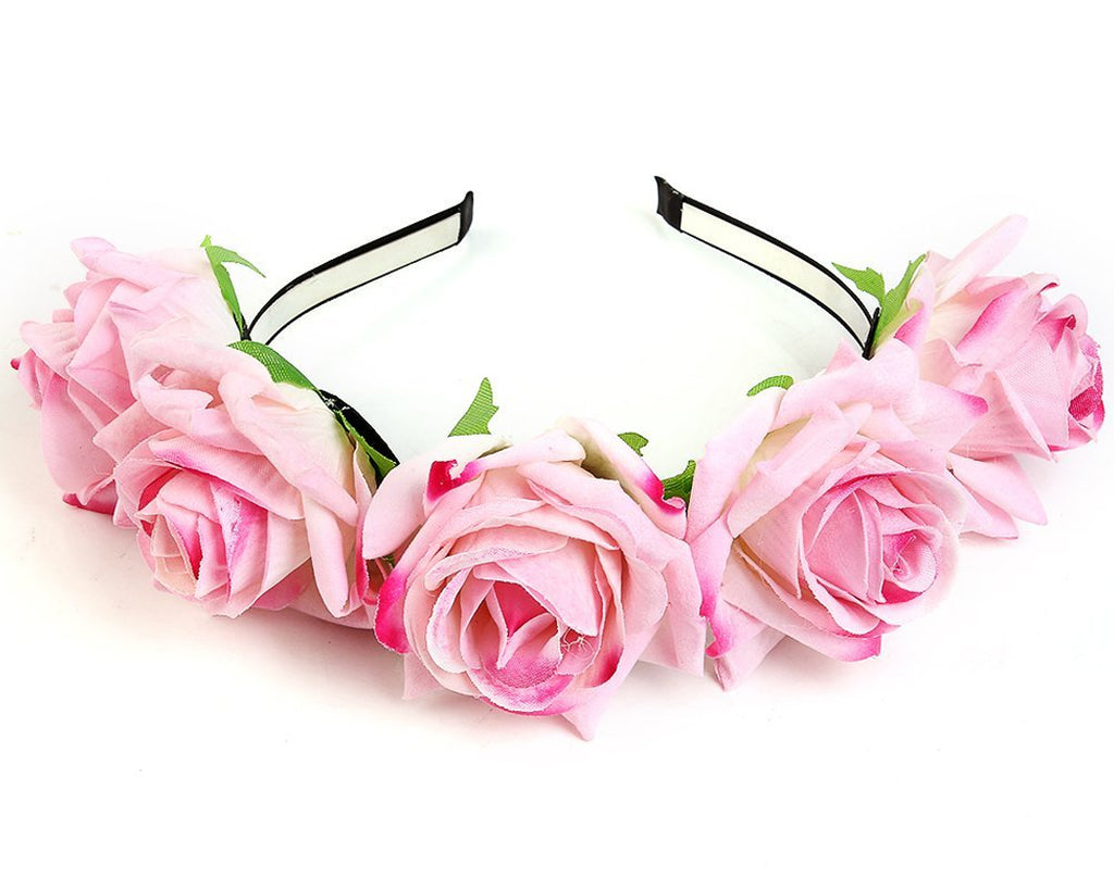 Headband with 5 Pcs Fabric Rose for Bride - Pink
