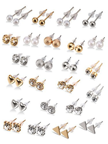 24 Pairs Crystal Pearl Studs Earrings