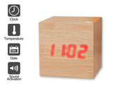 Wood Cube LED Alarm Clock with Date Time Temperature