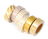 6 Pcs 1.5 cm Shinning Pattern Washi Masking Tape - Gold