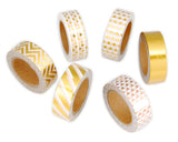 6 Pcs 1.5 cm Shinning Pattern Washi Masking Tape - Gold