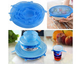 6 Pieces Various Sizes Silicone Stretch Lids - Blue