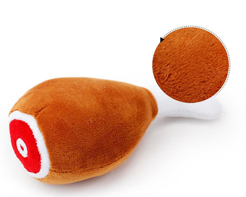 Plush Dog Squeaky Toy with Chicken Leg Design