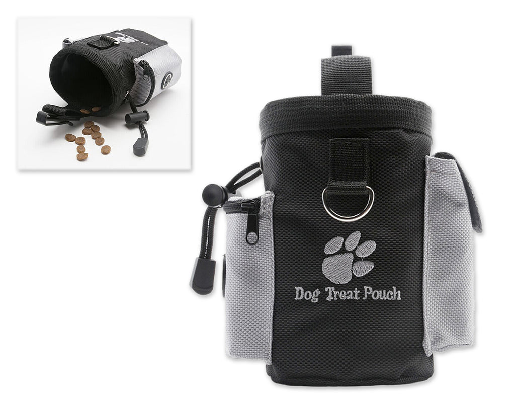 Dog Treat Bag with Waste Bag Dispenser and Drawstring - Black