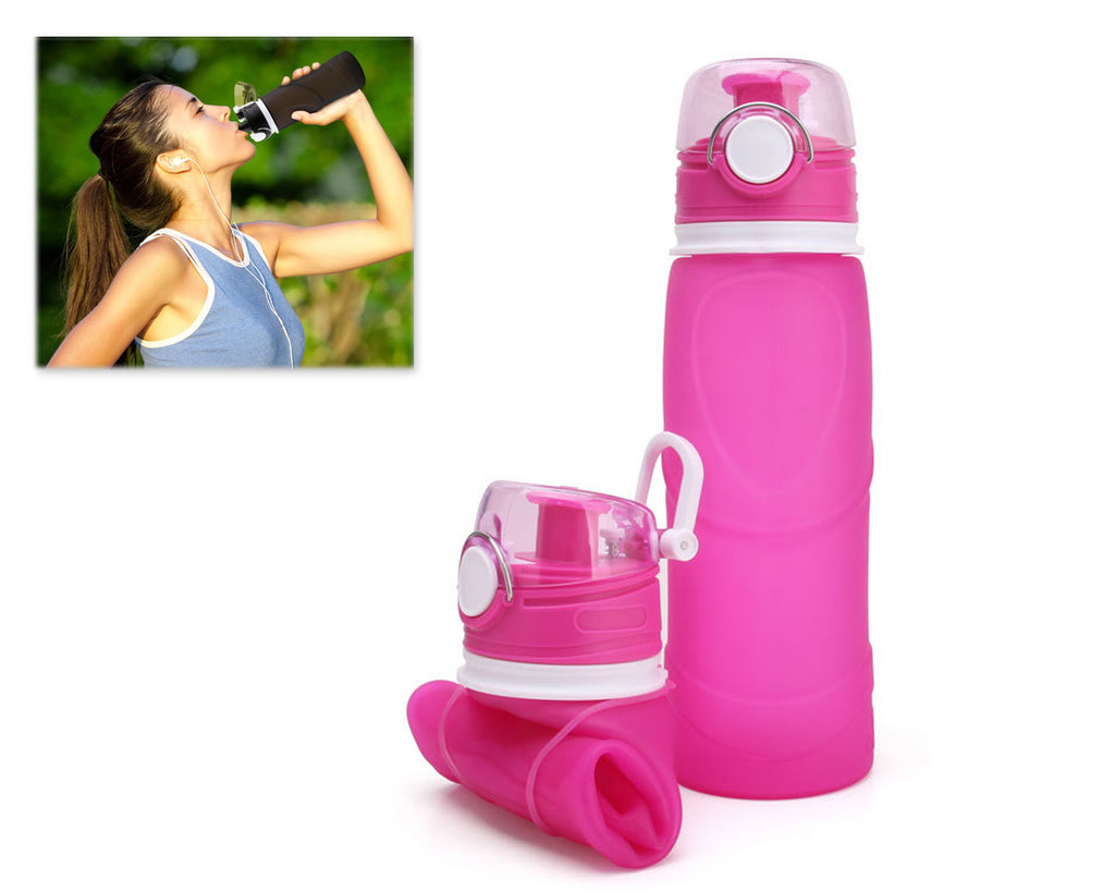 750ml Collapsible Leak Proof Silicone Water Bottle for Cycling - Pink