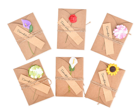 6 Pcs Greeting Cards with Dried Flowers for Birthday Valentines Day