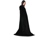 Halloween Party Costume Cloak with Hood Long Velvet Cape - Black