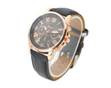 Geneva Unisex Gold Plated Round Leather Wrist Watch