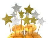 70 Pieces Star Shape Cupcake Toppers - Gold and Silver