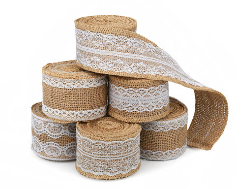 Burlap Ribbon with Lace 6 Pieces Hessian Ribbon for Crafts and Decor