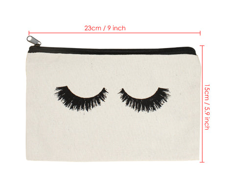 Canvas Makeup Bag 10 Pcs Eyelash Pattern Travel Cosmetic Bags with Zipper