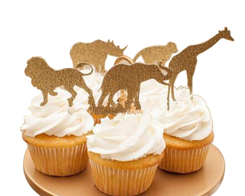 Jungle Safari Animal Cupcake Toppers 30 Pieces Glittery Cake Toppers