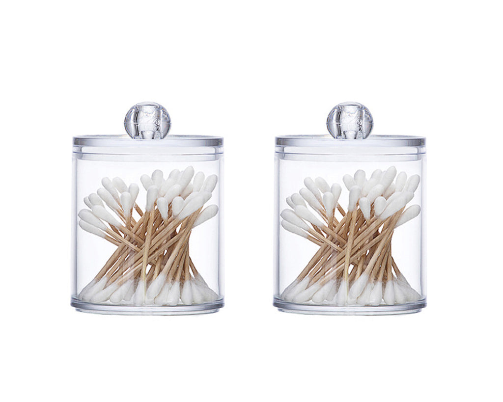 Plastic Cotton Swab Holder with Lid 2 Pieces Bathroom Apothecary Jars