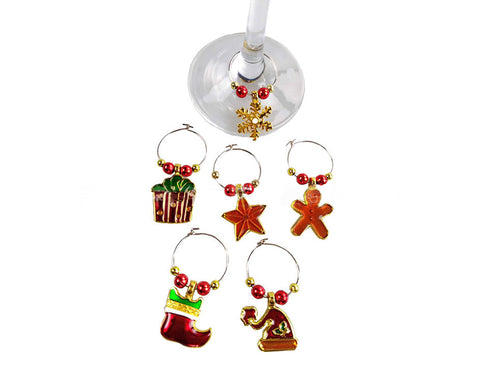 6 Pieces Christmas Wine Glass Charms Rings