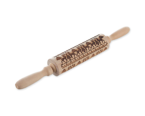 Embossed Rolling Pin 13.7 Inches Christmas Wooden Rolling Pin