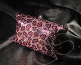 Leopard Blossomed Crystallized Clutch Bag - Pink 15.5cm