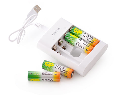 GP NiMH 2700 mAh AA Rechargeable Batteries with Free USB Charger
