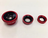 3-in-1 180 Degree Wide Angle Fish Macro Eye Lens for Smartphone - Red