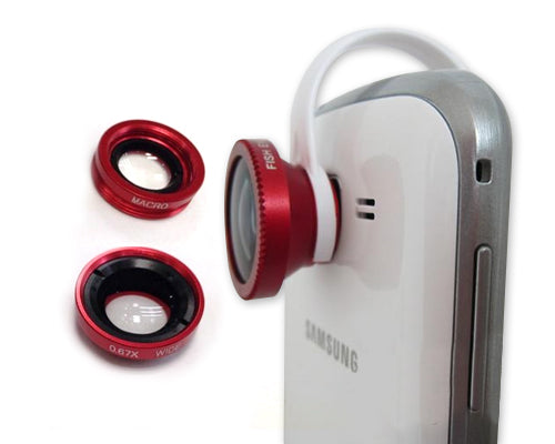 3-in-1 180 Degree Wide Angle Fish Macro Eye Lens for Smartphone - Red