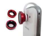 3-in-1 180 Degree Wide Angle Fish Macro Eye Lens for Smartphone - Red