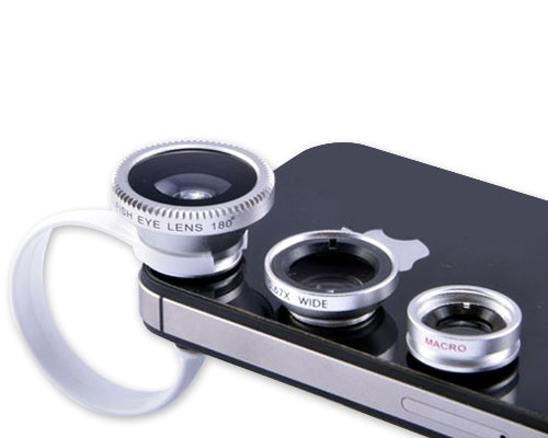 3-in-1 180 Degree Wide Angle Fish Macro Eye Lens for Smartphone-Silver