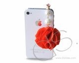 Dangling Flower Crystal Headphone Jack Plug - Red