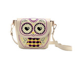 Cartoon Owl Print PU Leather Shoulder Bag - Beige