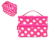 Double Layer Dots Pattern Makeup Bag with Mirror - Magenta