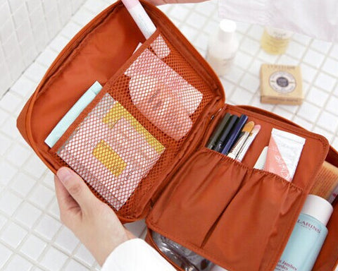 Multi-functional Nylon Travel Makeup Bag - Orange
