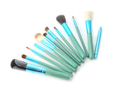 12 Pcs Professional Makeup Brush Set with Cup Holder - Mint