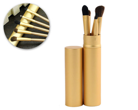 5 Pcs Professional Makeup Brush Set with Cyclinder Tube - Gold