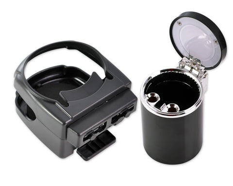 Car Accessories Bundle - Cigarette Ashtray and Car Cup Holder - Black