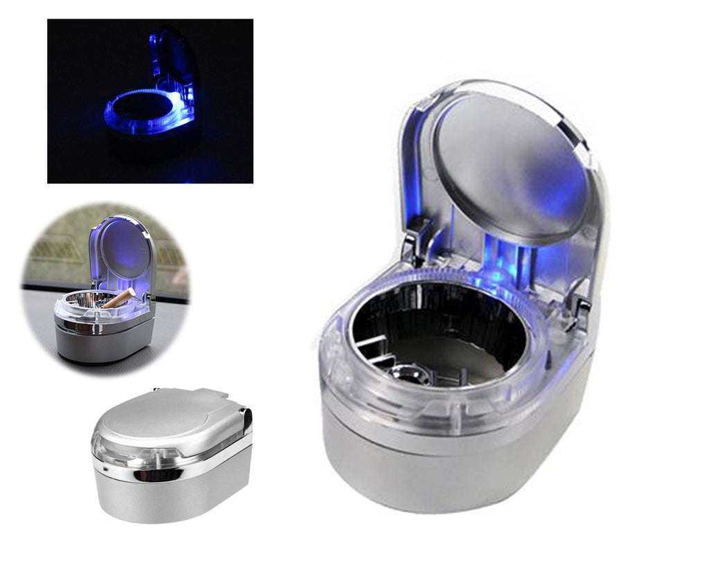Mini Portable LED Car Cigarette Smokeless Ashtray - Silver