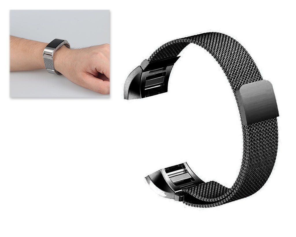 Magnet Stainless Steel Mesh Watch Band for Fitbit Charge 2 - Black