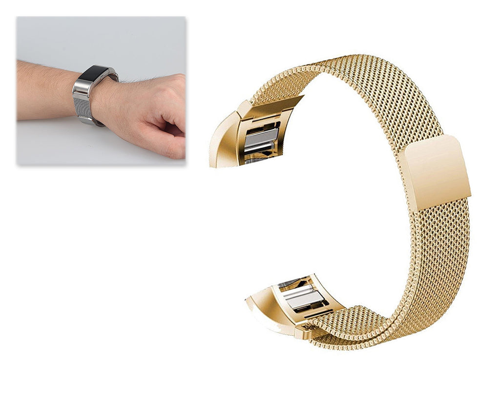 Magnet Stainless Steel Mesh Watch Band for Fitbit Charge 2 - Gold